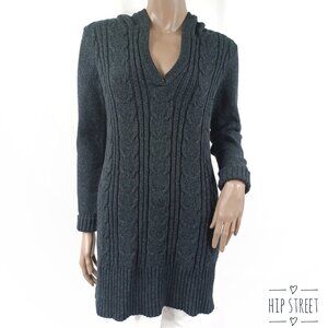 OLD NAVY LS V Neck Cable Knit Mini Dress Tunic Lambswool Blend Hoodie Sweater M